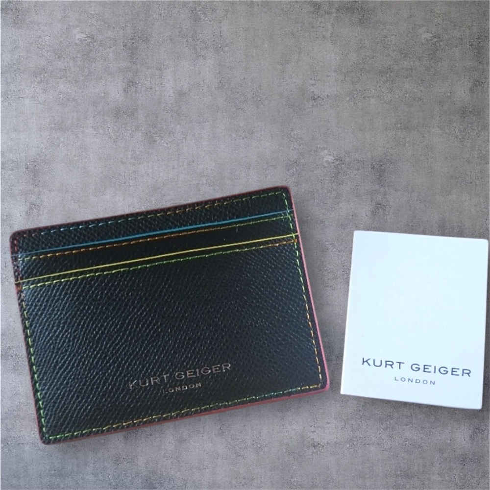 Kurt Geiger NWT/NIB Black Card Holder with Multi Colored Threading RAINBOW 🌈